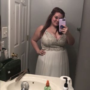 White prom dress with beaded top